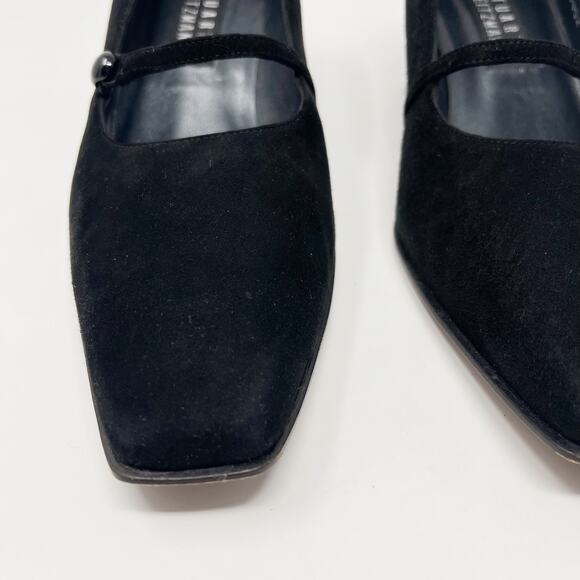 Stuart Weitzman Womens 9.5 Black Suede Mary Jane Pump Heels Square Toe Vintage - Picture 7 of 15